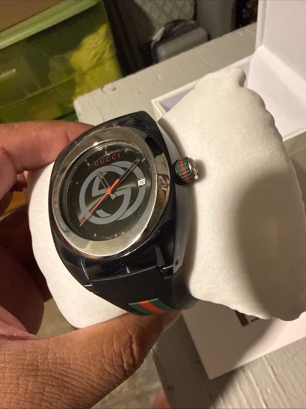 Gucci Black Watch with Red and Green Signature Stripe - Picture 2 of 7